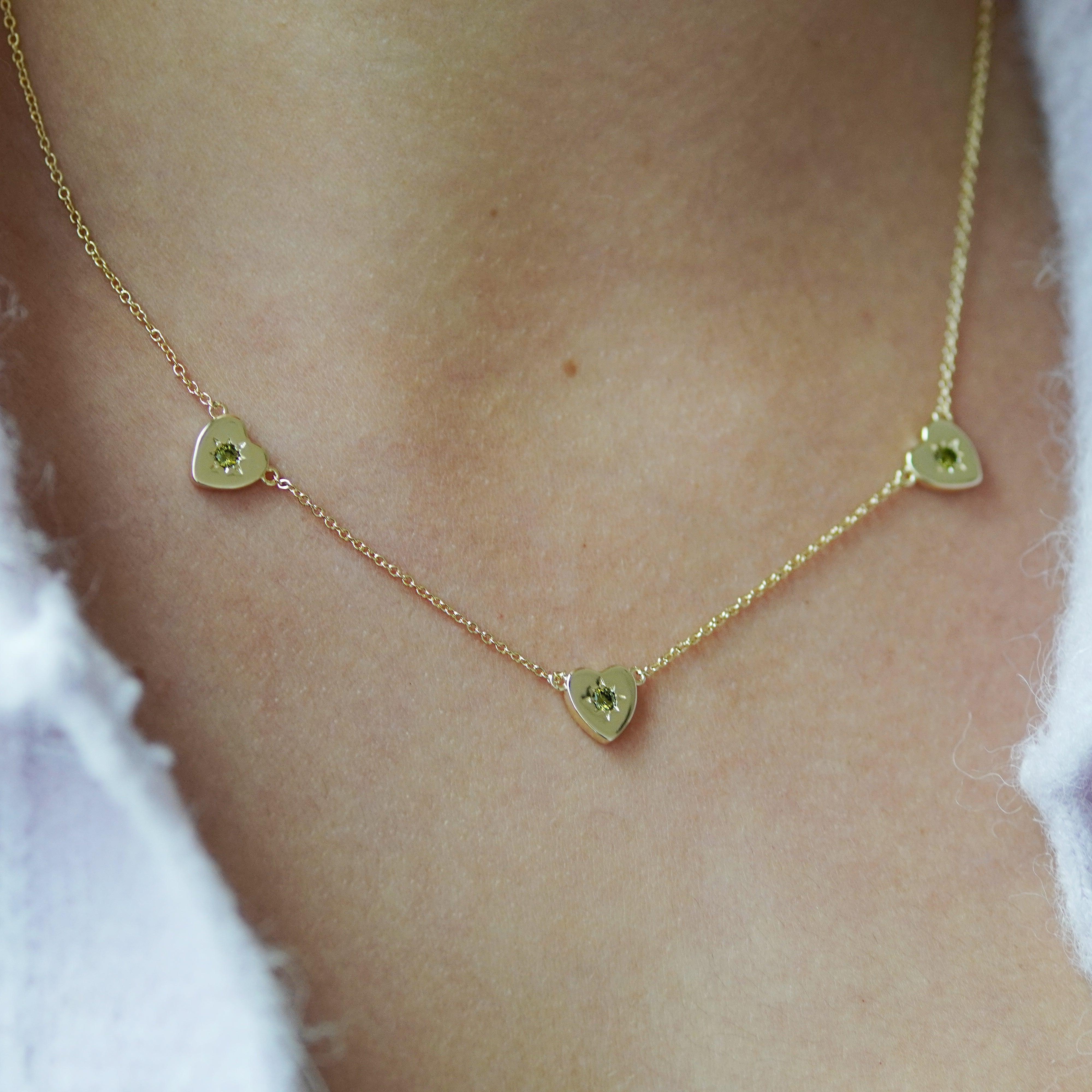 Triple Peridot Heart Charm Necklace - Main Image