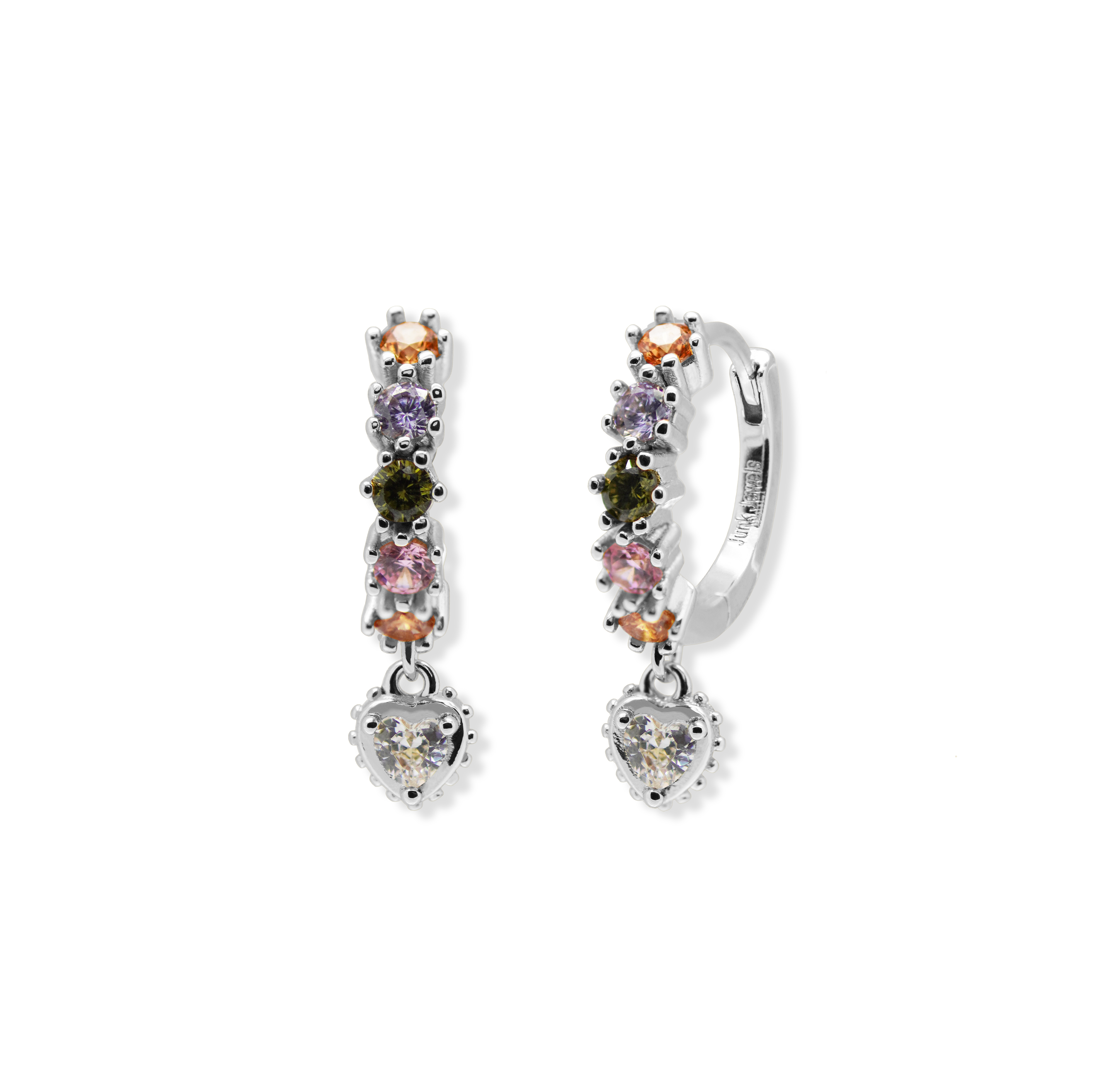 Pastel Stone Heart Charm Hoop Earrings - Junk Jewels