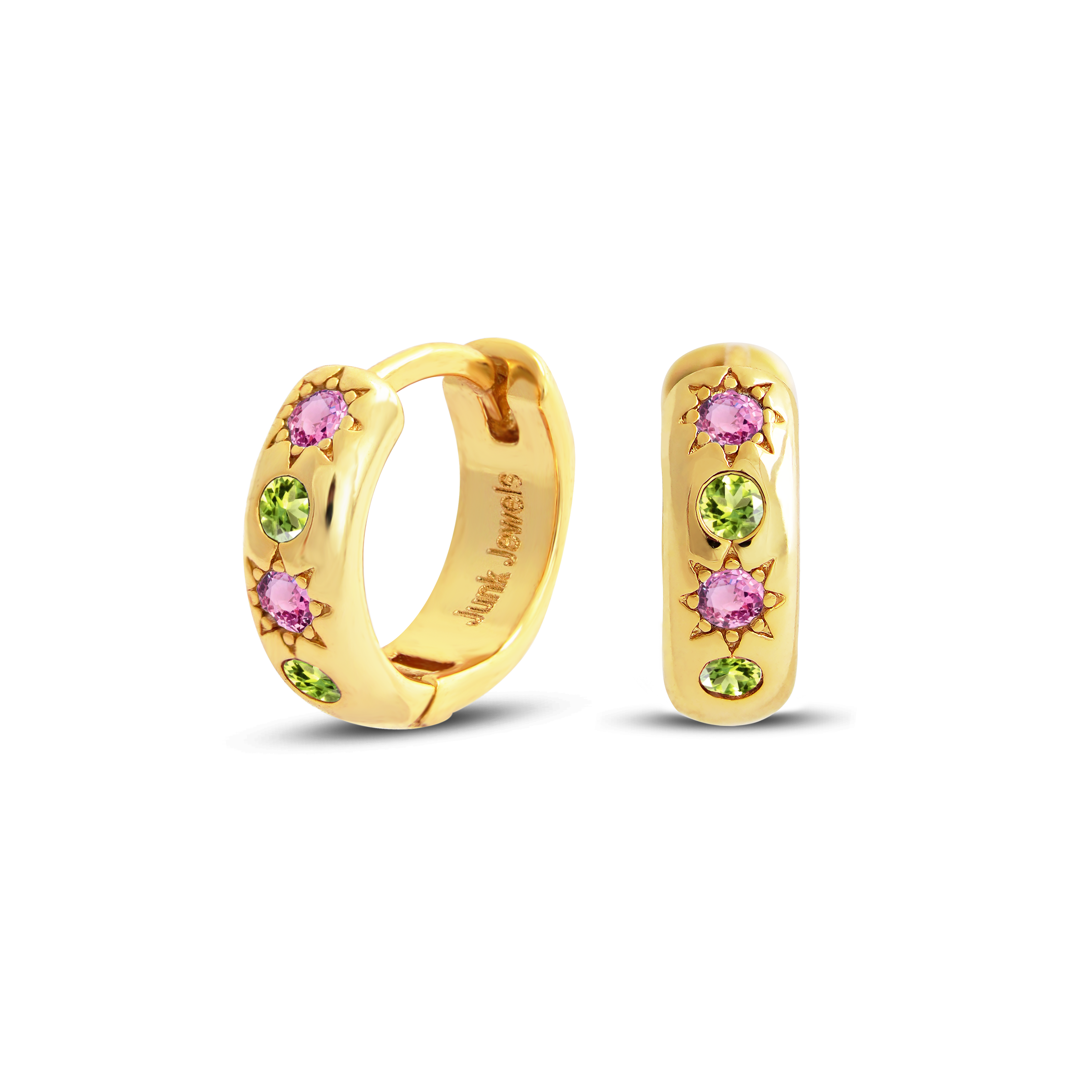 Pink and Green Stone Petite Hoop Earrings - Junk Jewels