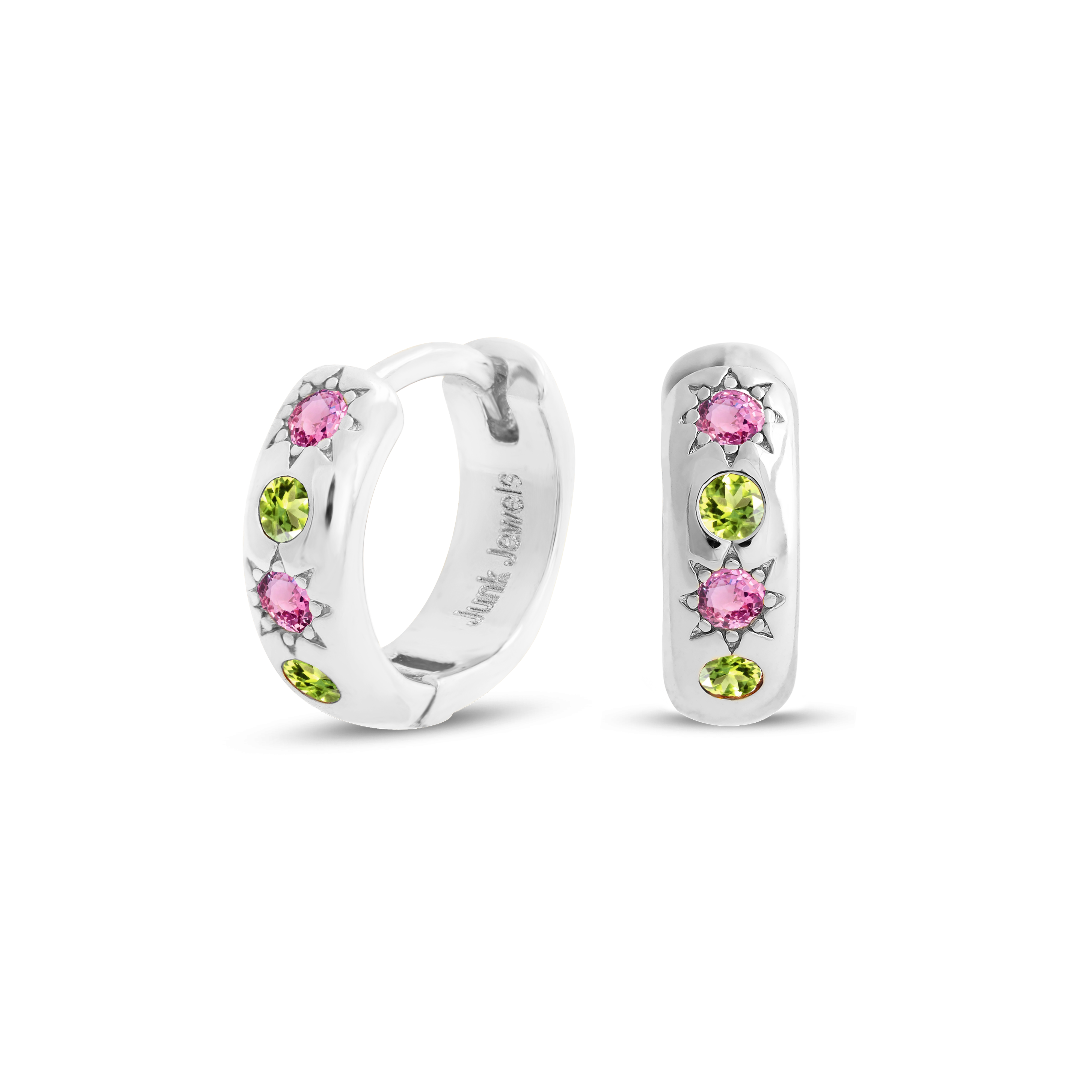 Pink and Green Stone Petite Hoop Earrings - Junk Jewels