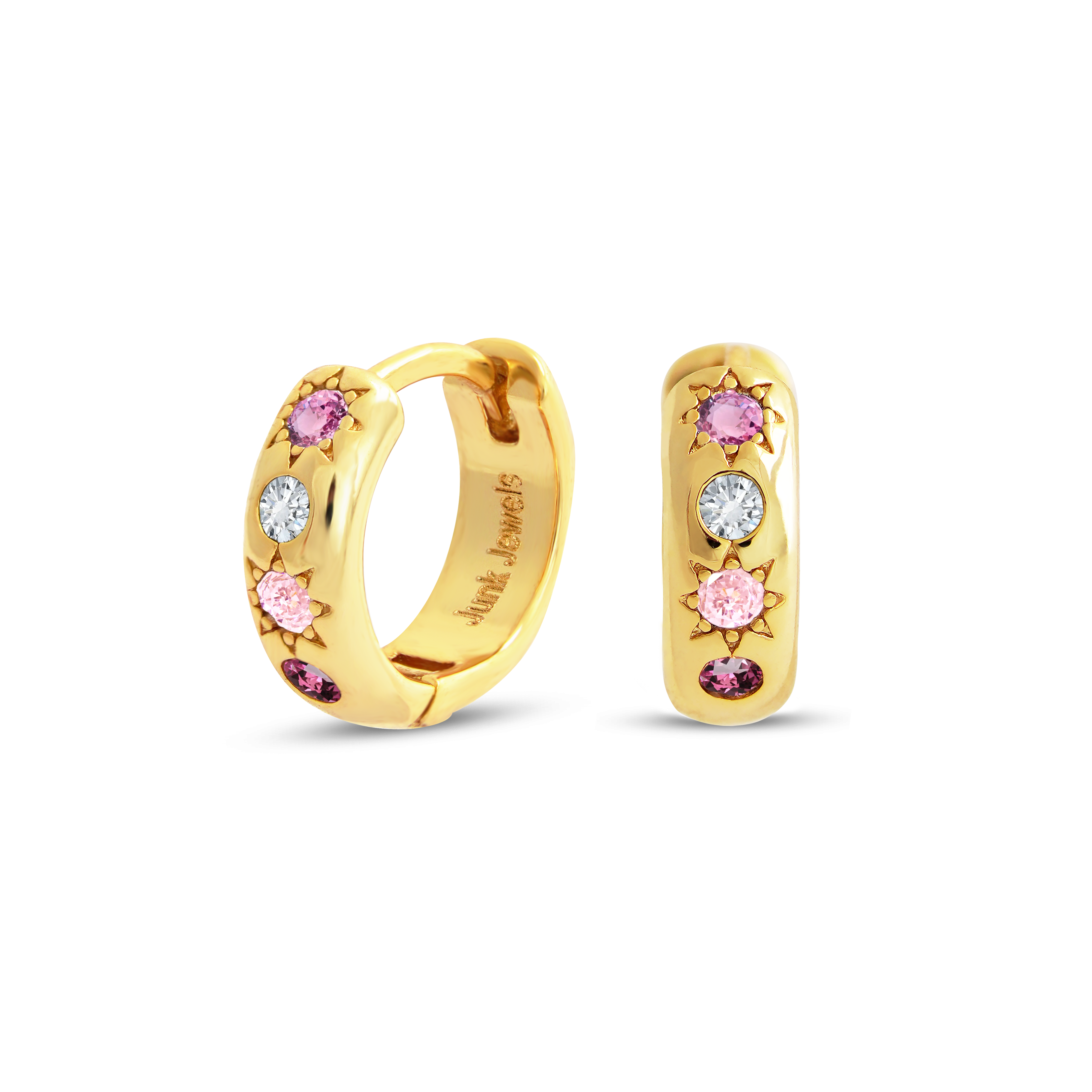 Pink Stone Petite Hoop Earrings - Junk Jewels