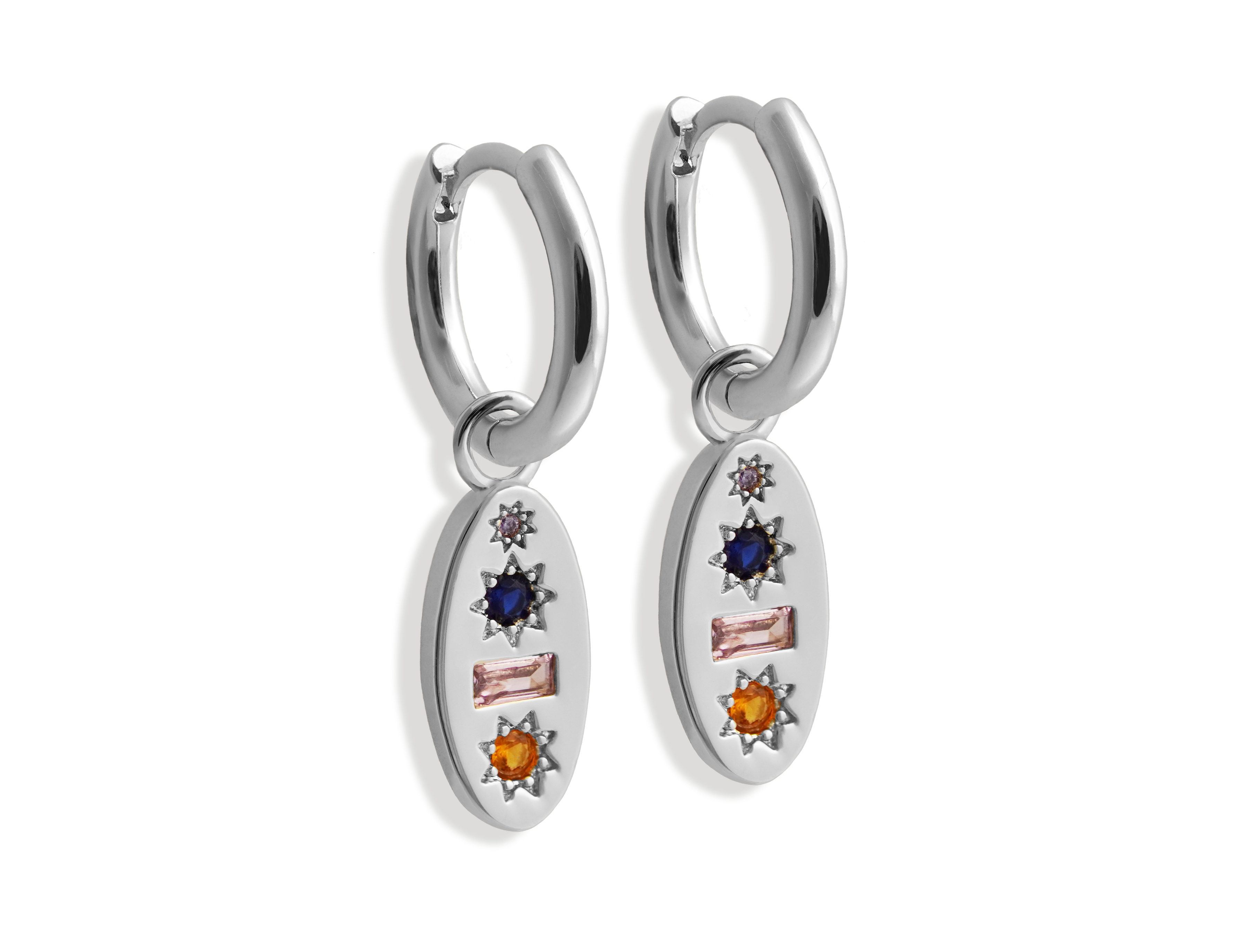 Midnight Gemstone Charm Hoop Earrings