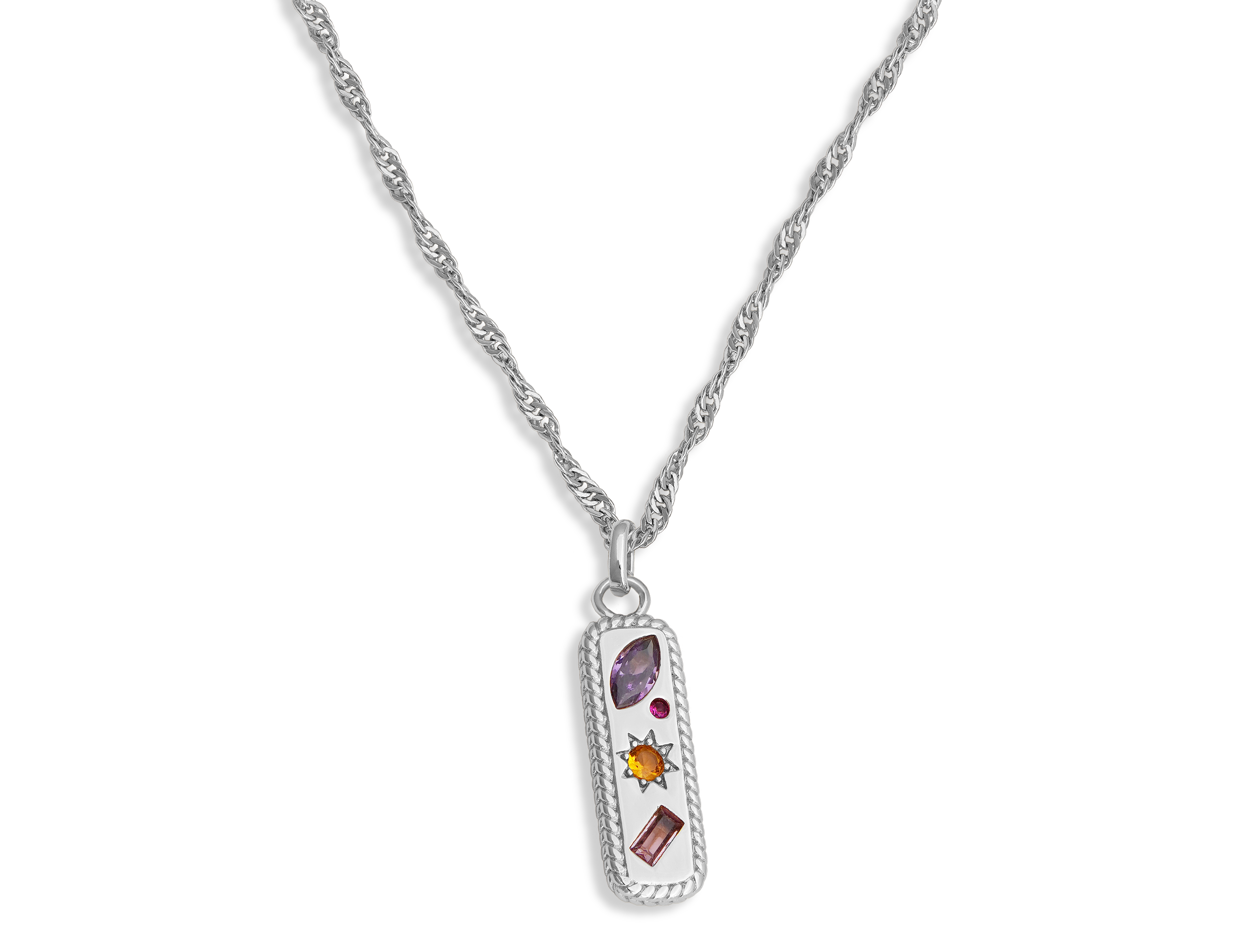 Kaleidoscope Gemstone Tag Pendant Necklace