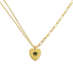 Peridot Heart Charm Double Chain Necklace - Junk Jewels