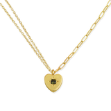 Peridot Heart Charm Double Chain Necklace - Junk Jewels