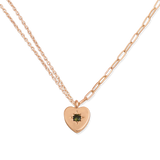 Peridot Heart Charm Double Chain Necklace - Junk Jewels