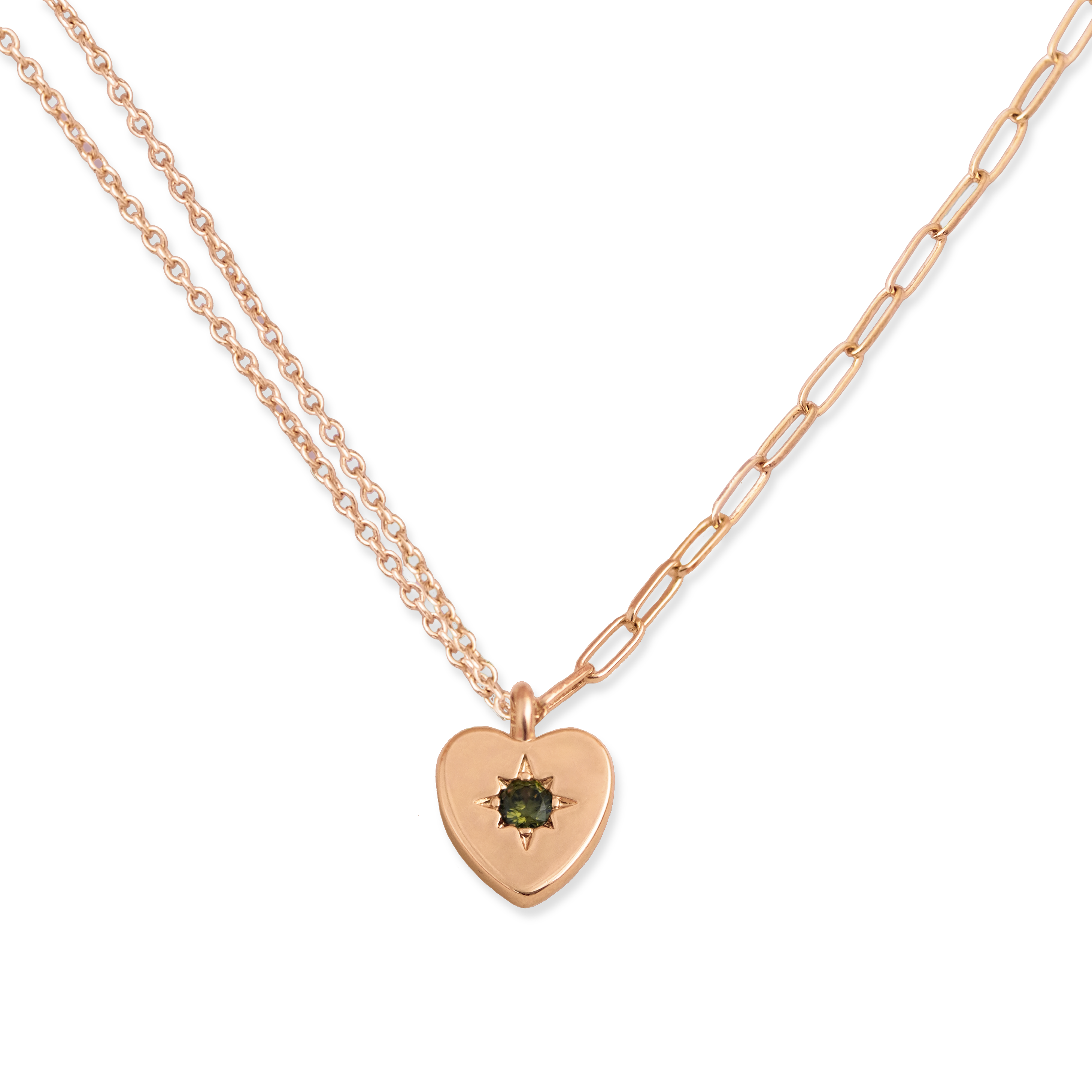 Peridot Heart Charm Double Chain Necklace - Junk Jewels
