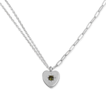Peridot Heart Charm Double Chain Necklace - Junk Jewels