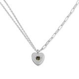Peridot Heart Charm Double Chain Necklace - Junk Jewels