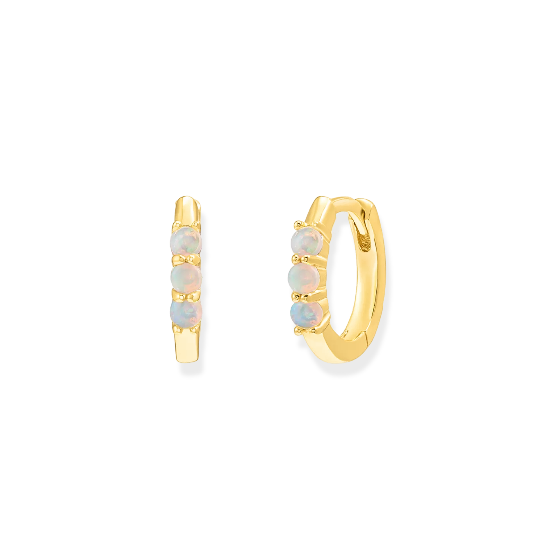 Triple Opal Huggie Hoop Earrings - Junk Jewels