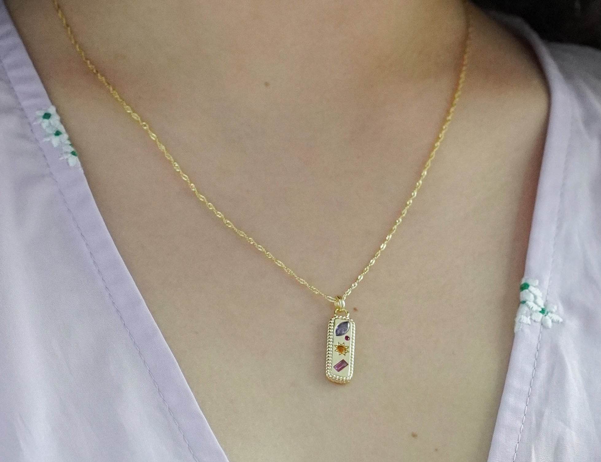 Kaleidoscope Gemstone Tag Pendant Necklace - Junk Jewels
