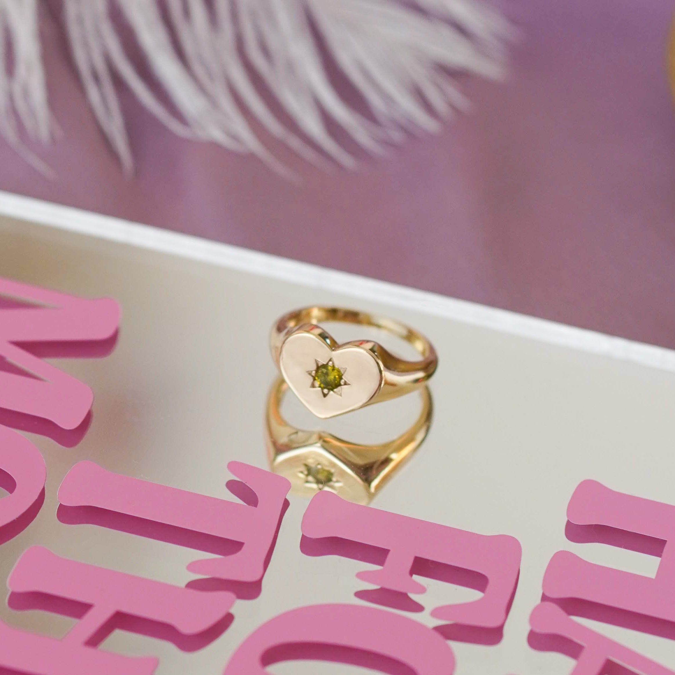 Peridot Heart Signet Ring - Junk Jewels