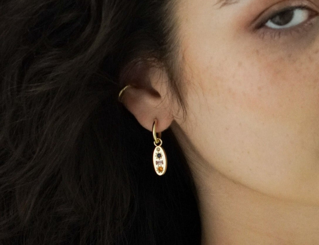 Midnight Gemstone Charm Hoop Earrings - Junk Jewels