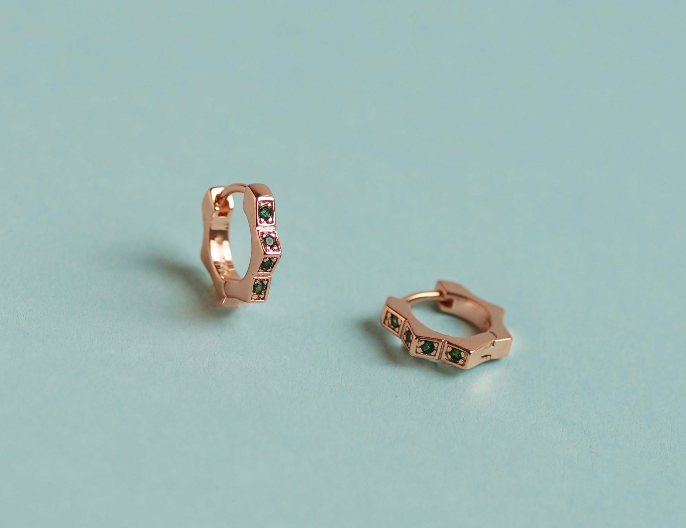 Green Gemstone Huggie Hoop Earrings - Junk Jewels