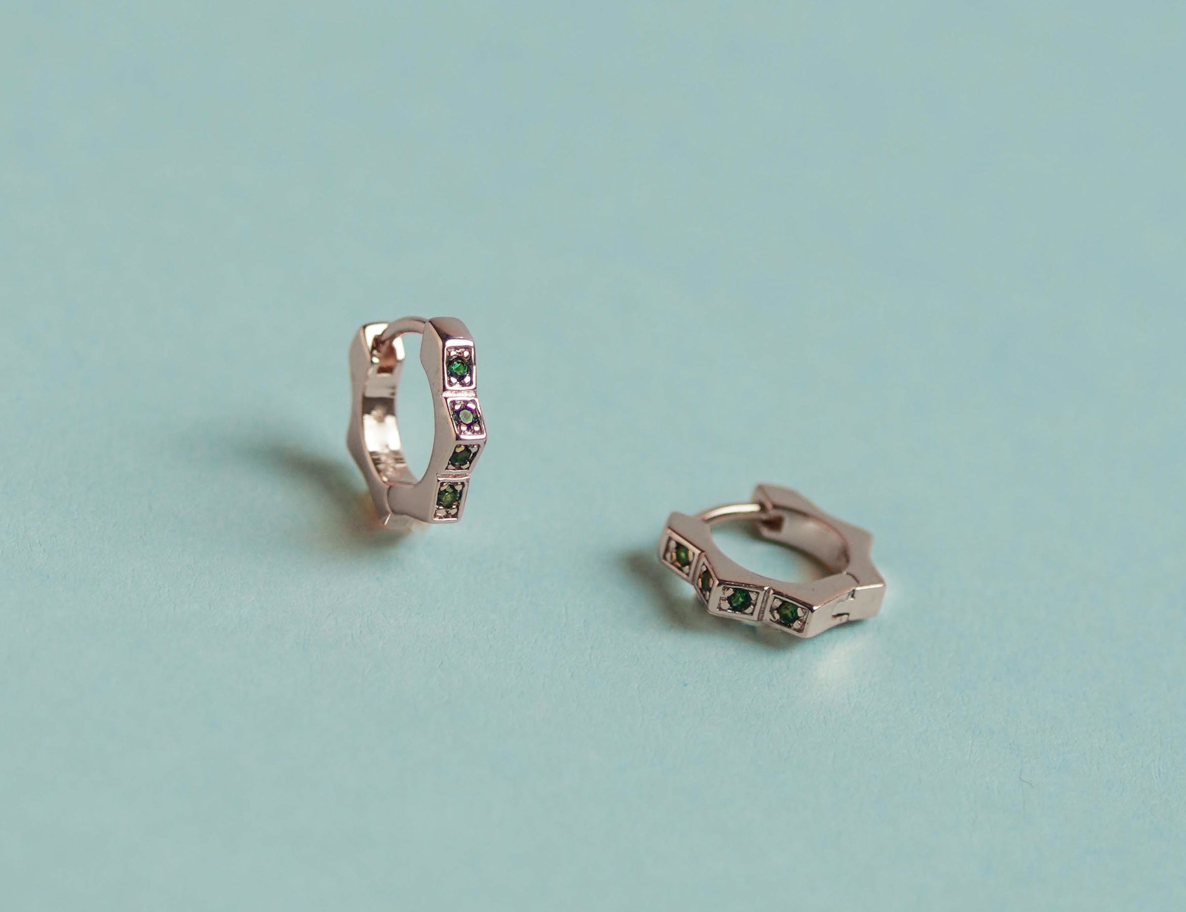 Green Gemstone Huggie Hoop Earrings - Junk Jewels
