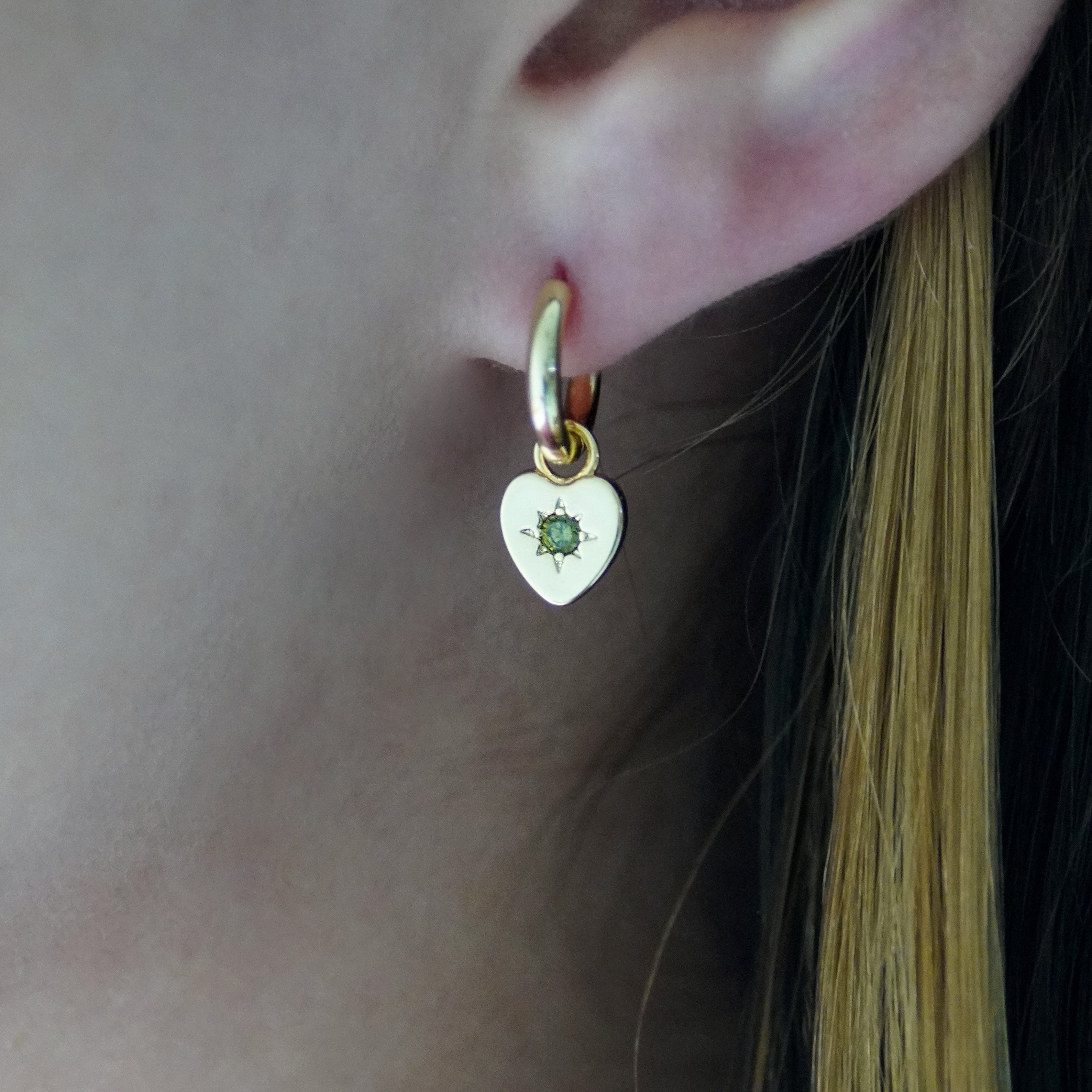 Peridot Heart Charm Earrings - Junk Jewels