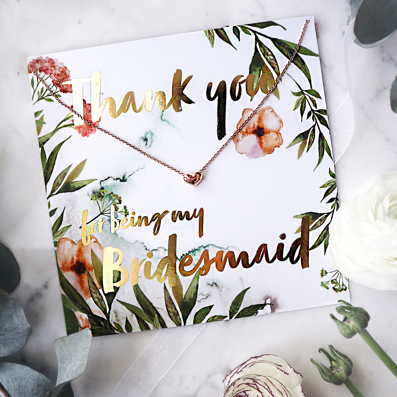 Bridesmaid Heart Necklace Thank You Gift And Card - Junk Jewels