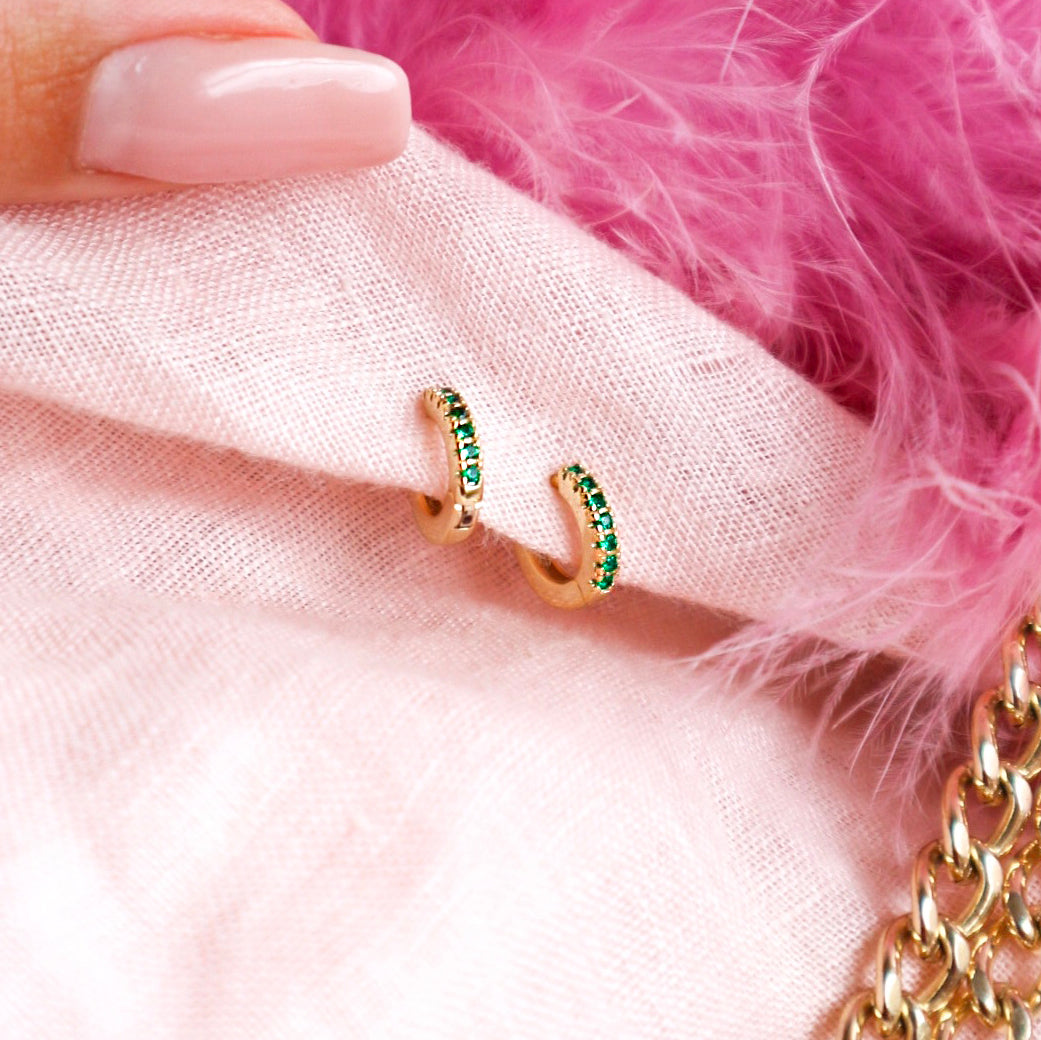 Emerald Green Huggie Hoop Earrings - Junk Jewels