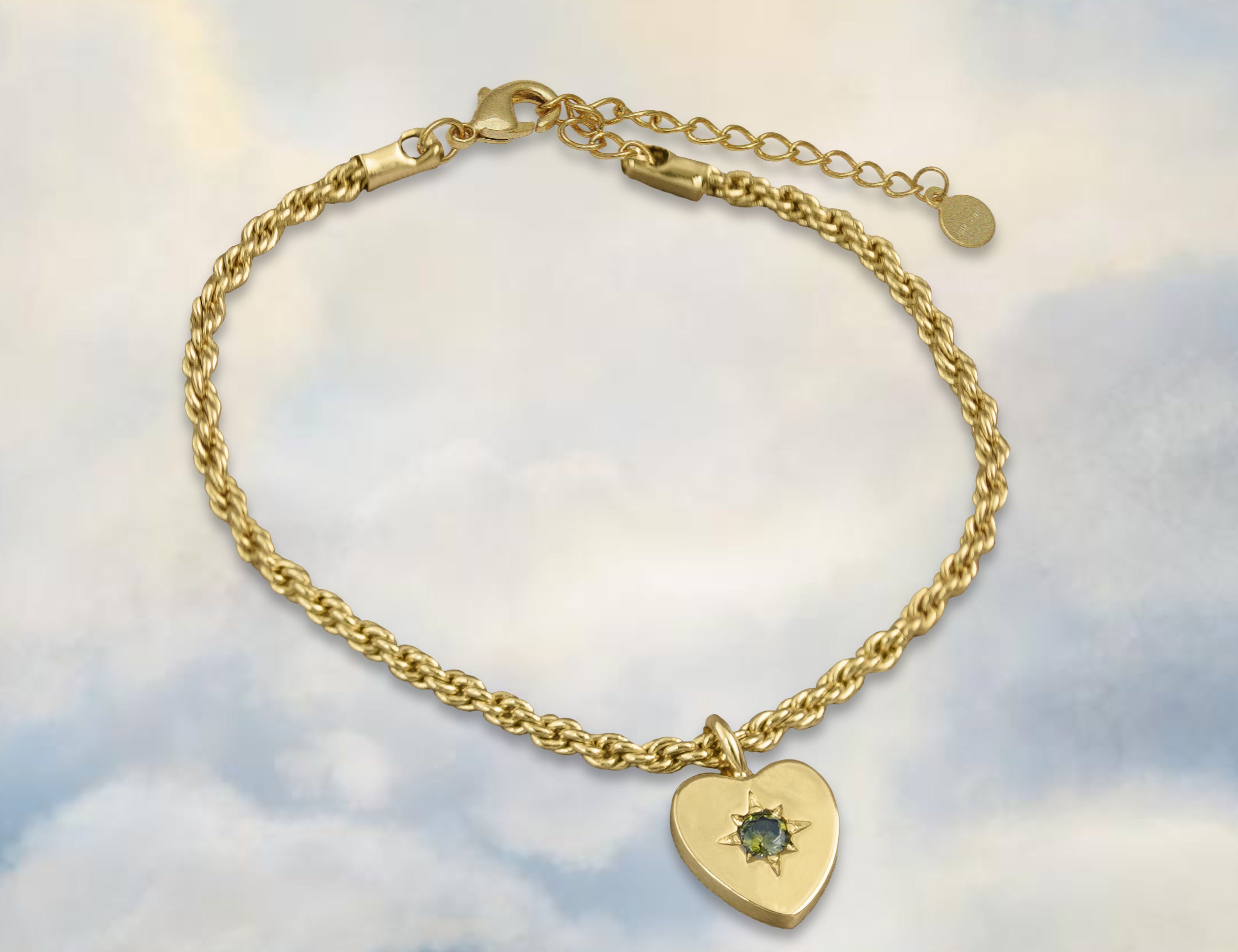 Peridot Heart Charm Rope Bracelet - Junk Jewels