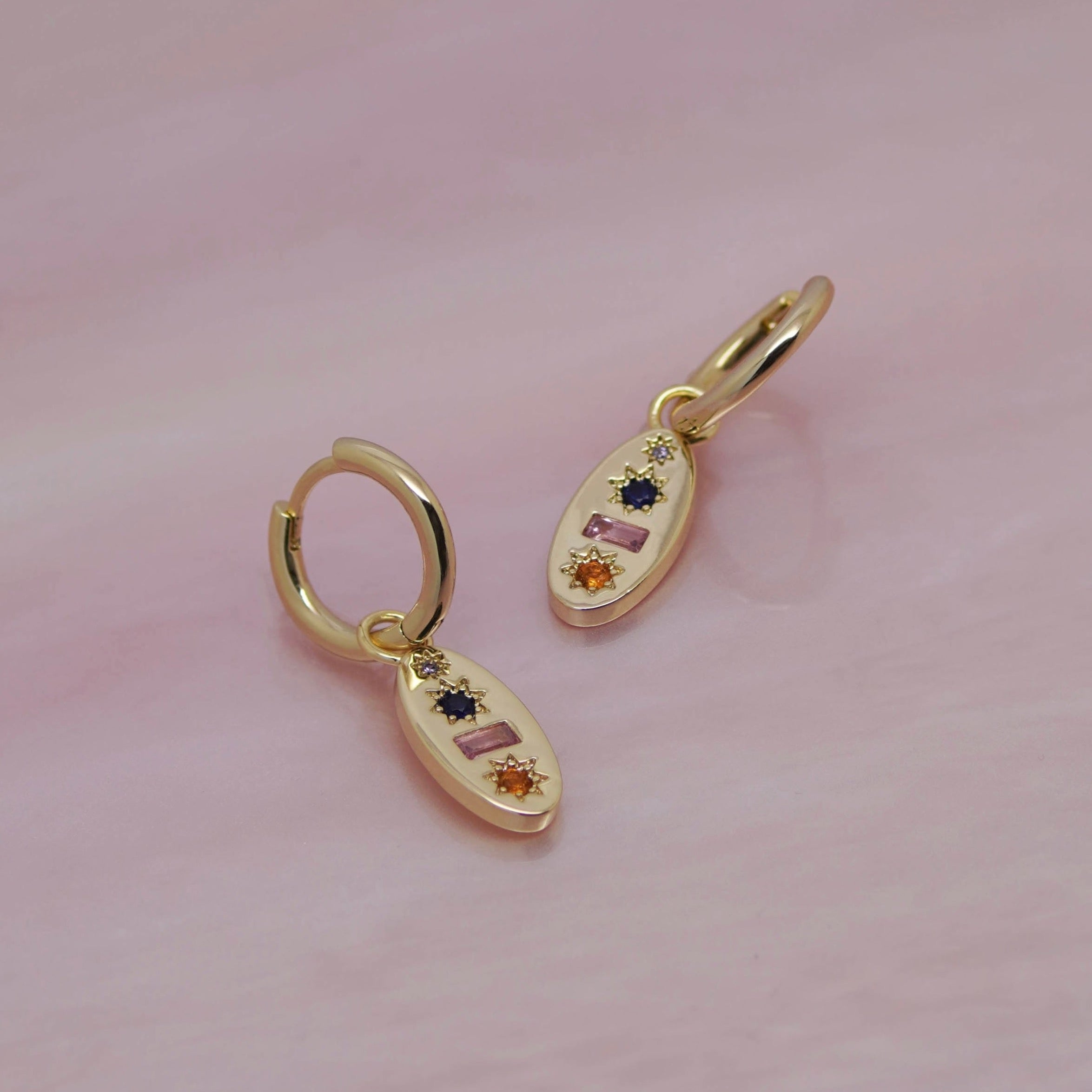 Midnight Gemstone Charm Hoop Earrings - Junk Jewels