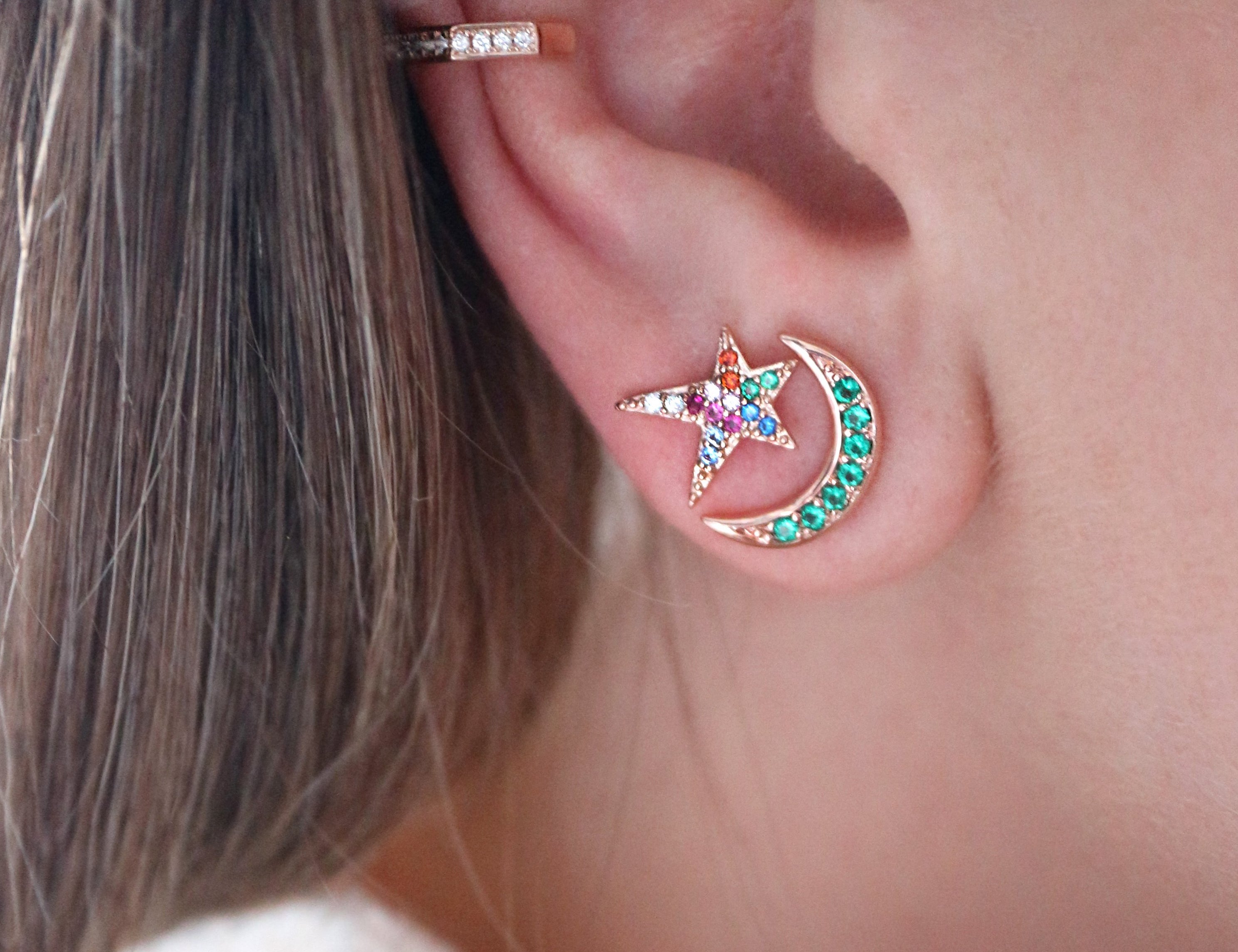 Jewelled Moon Crescent Earrings - Junk Jewels