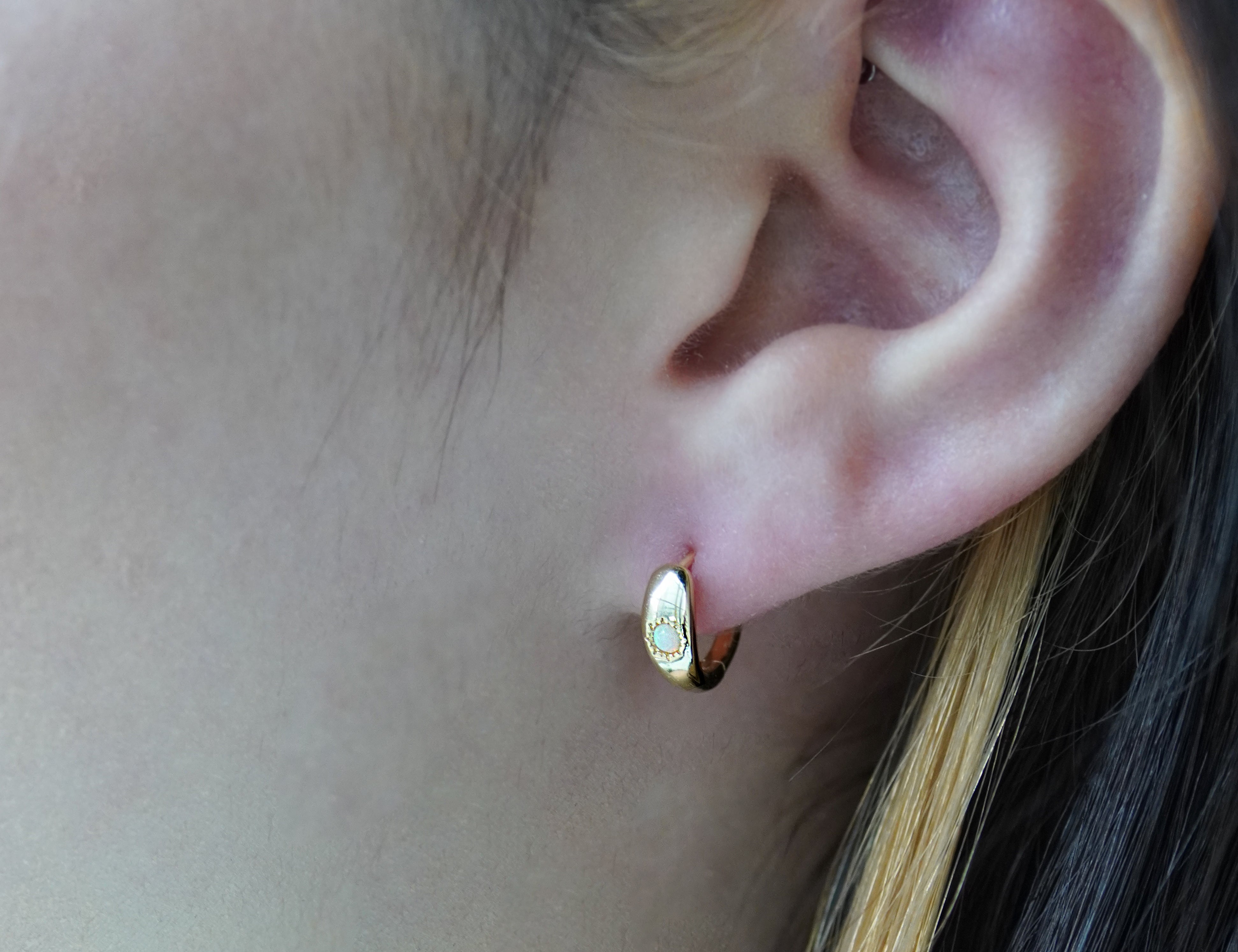 Opal Huggie Hoop Earrings - Junk Jewels