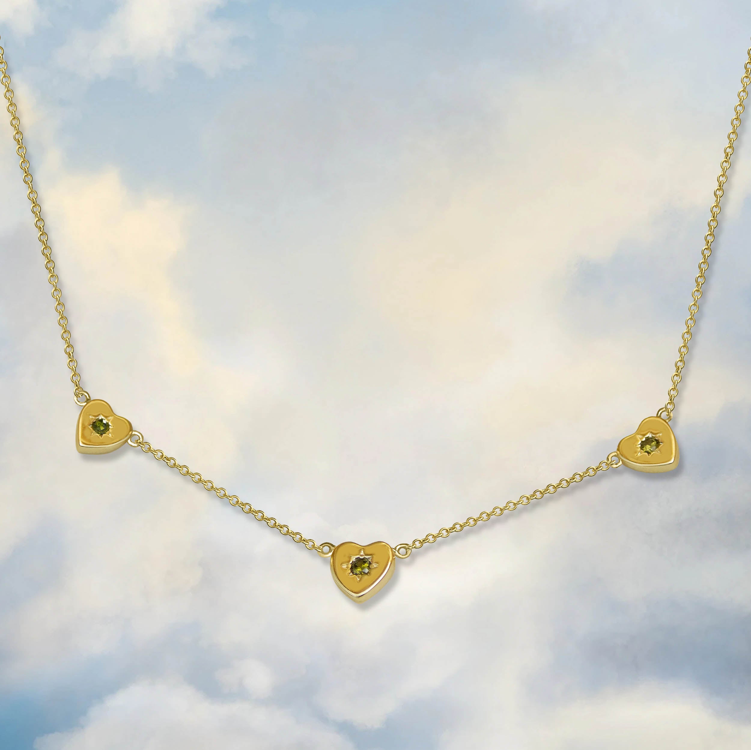 Triple Peridot Heart Charm Necklace - Junk Jewels