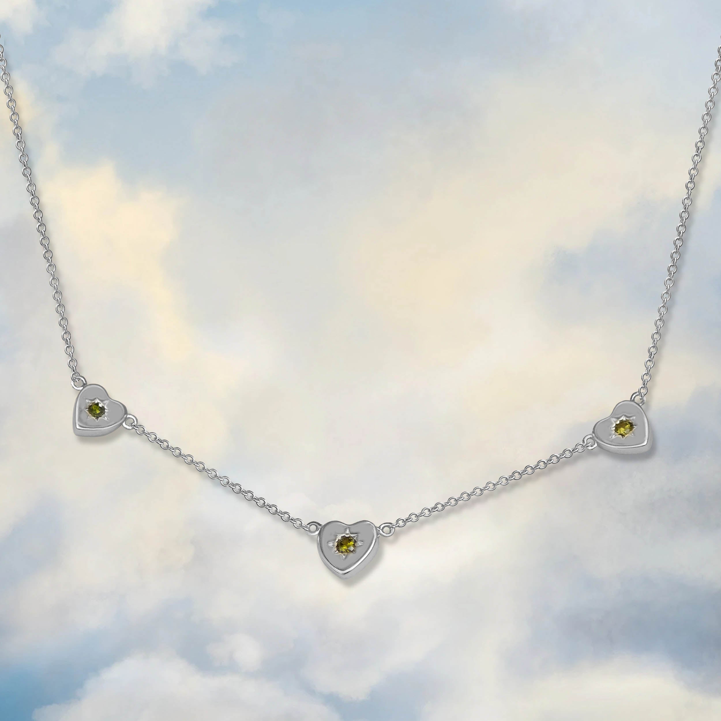 Triple Peridot Heart Charm Necklace - Junk Jewels