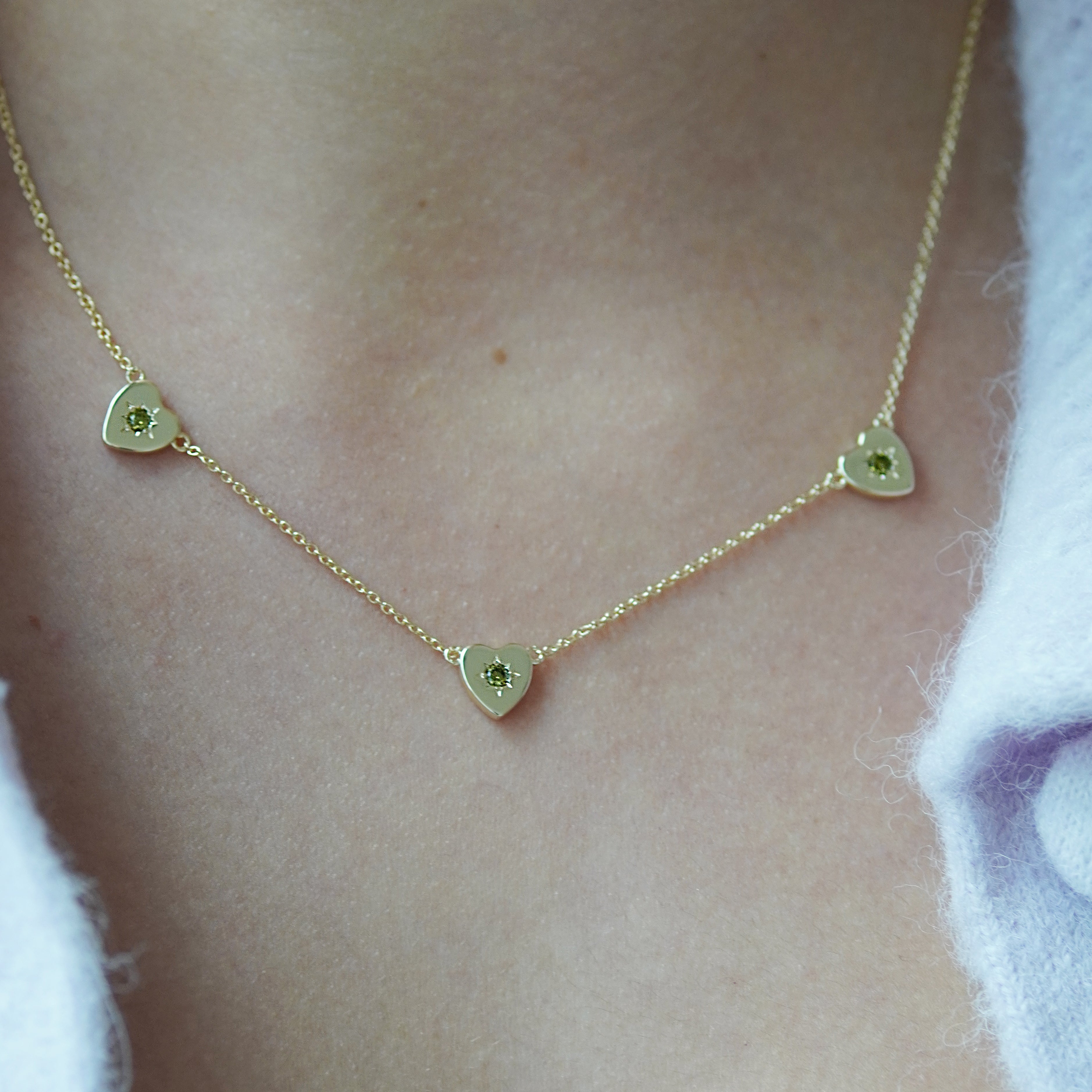 Triple Peridot Heart Charm Necklace - Junk Jewels