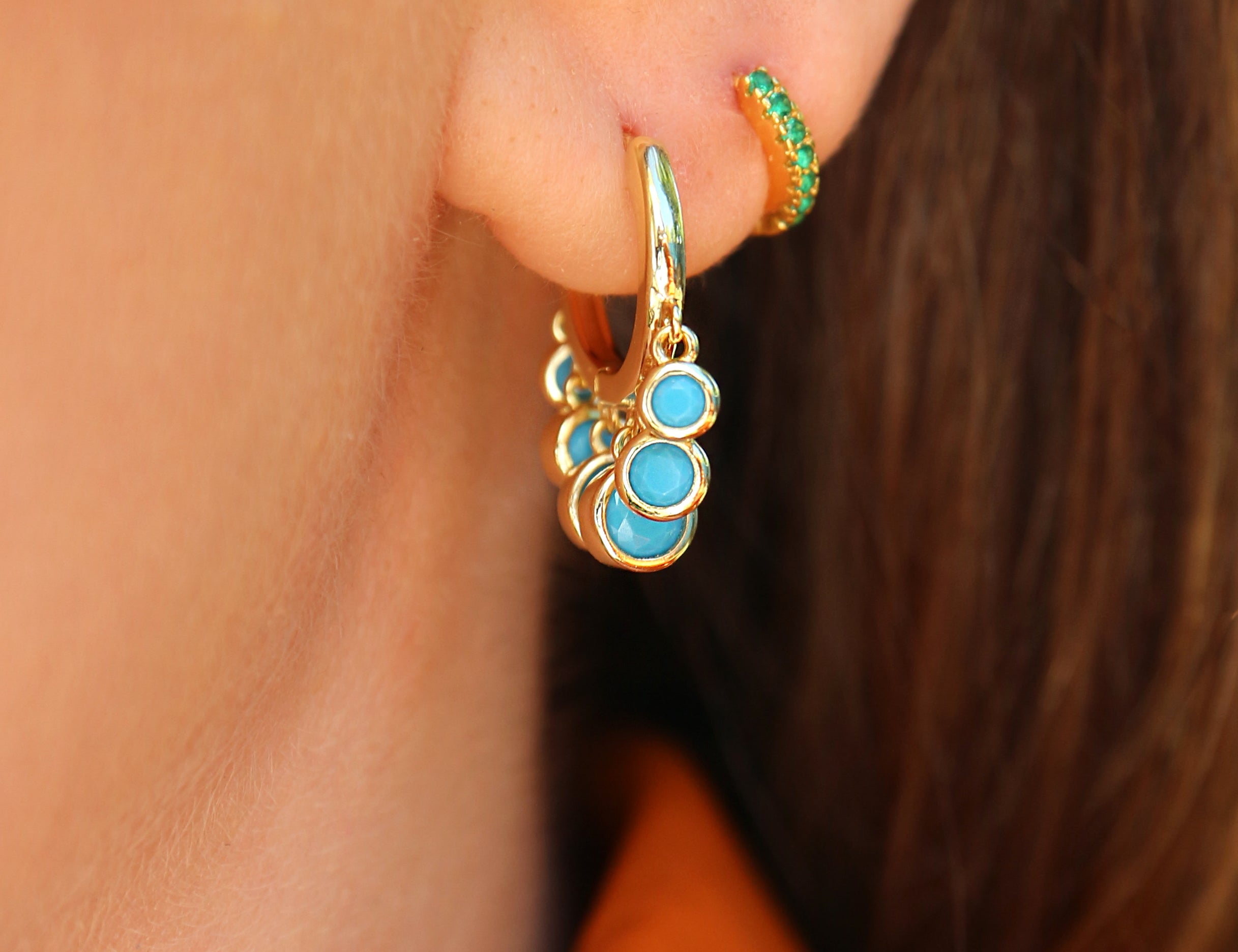 Turquoise Drop Hoop Earrings - Junk Jewels