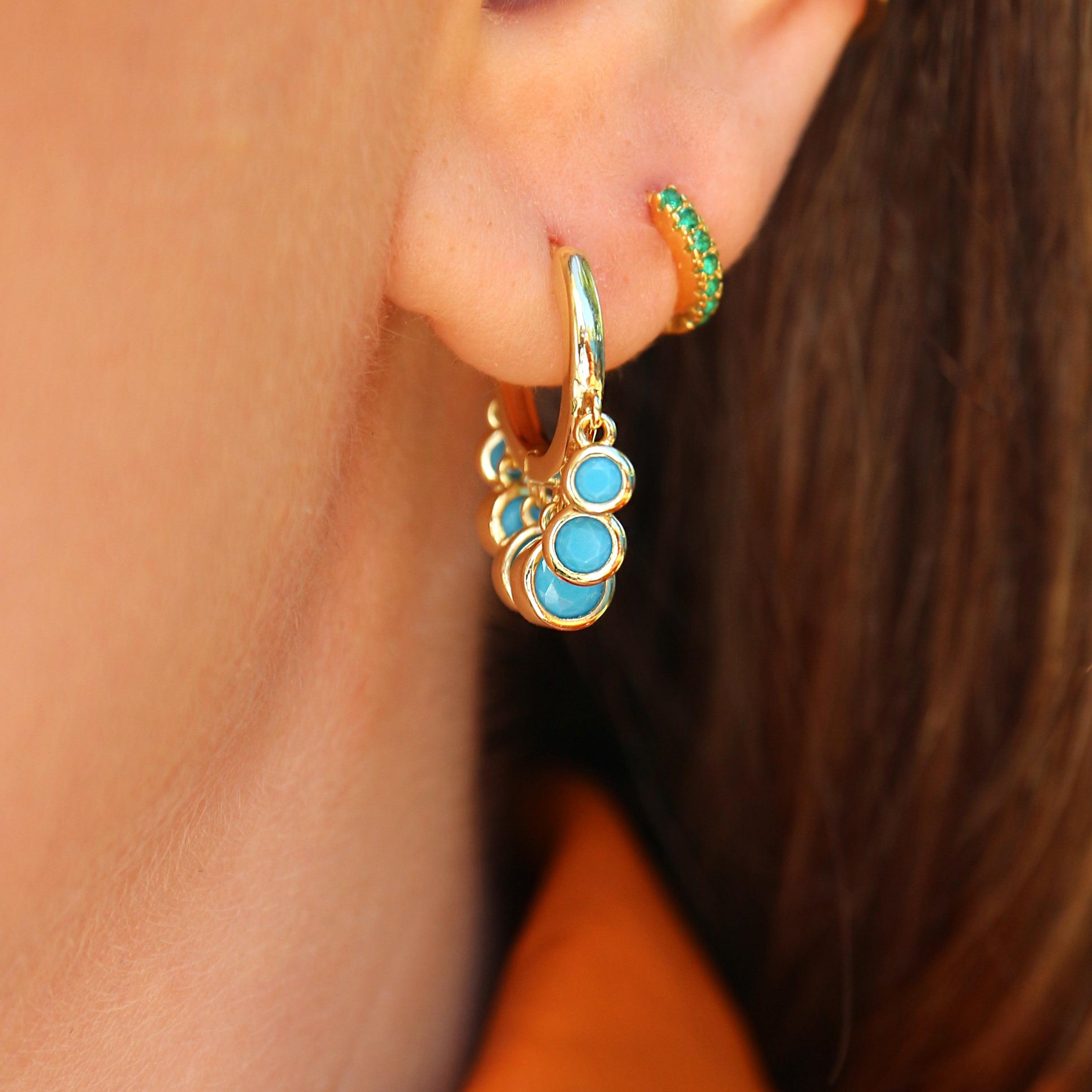 Turquoise Drop Hoop Earrings - Junk Jewels
